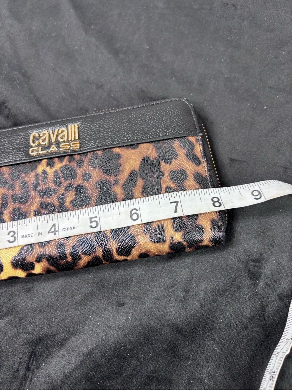 Cavalli Class Leopard Print Zip Around Wallet Black Pebbled Leather Animal Print - Picture 9 of 10